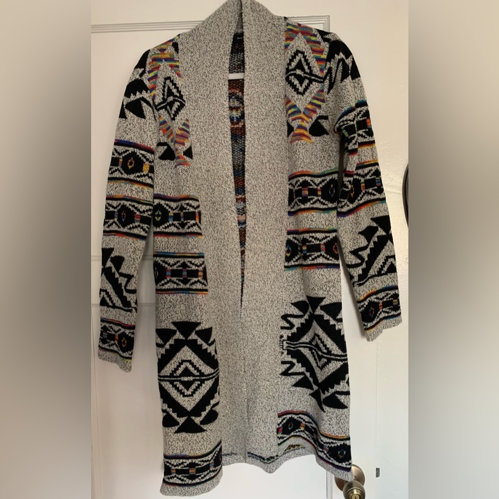 Southwestern Boho Open Front Long Cardigan Sweater Medium